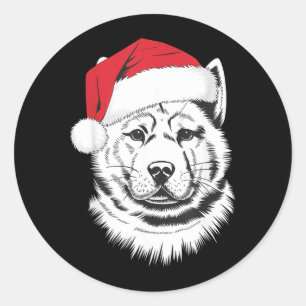 Pegatina Redonda Alegre perro Akita Santa en Navidad Akita