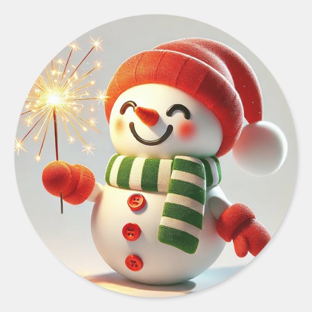 Pegatina Redonda Alegre Snowman (Anverso)