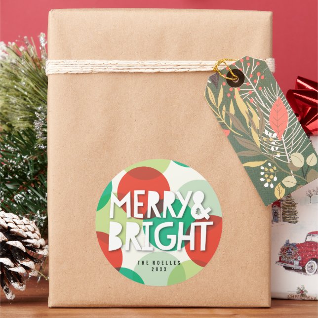 Pegatina Redonda Alegre y Brillante Confeti Colorido de Navidad (Vacaciones)