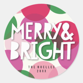 Pegatina Redonda Alegre y Brillante Confeti de puntos de Navidad