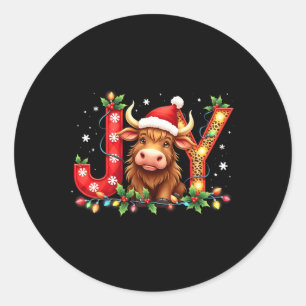 Pegatina Redonda Alegres Navidades Highland Cow Funny Family Matchi