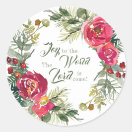 Pegatina Redonda Alegría al mundo El Señor ha venido, Navidades