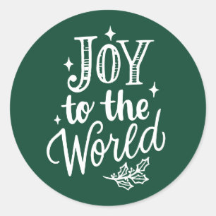 Pegatina Redonda Alegría al Mundo Lettering Bosque Verde Navidad