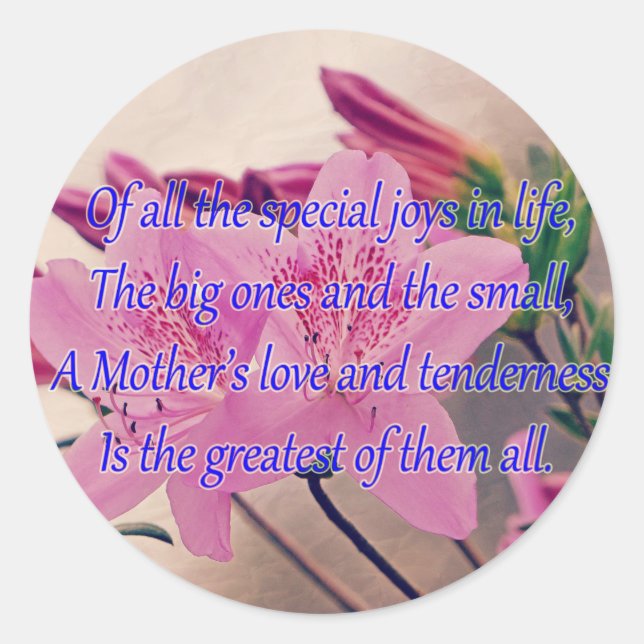 Pegatina Redonda Alegría especial del Día de la Madre (Anverso)