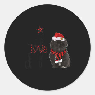 Pegatina Redonda Alegría Esperanza Amor Paz Navidad Shih Tzus Negro