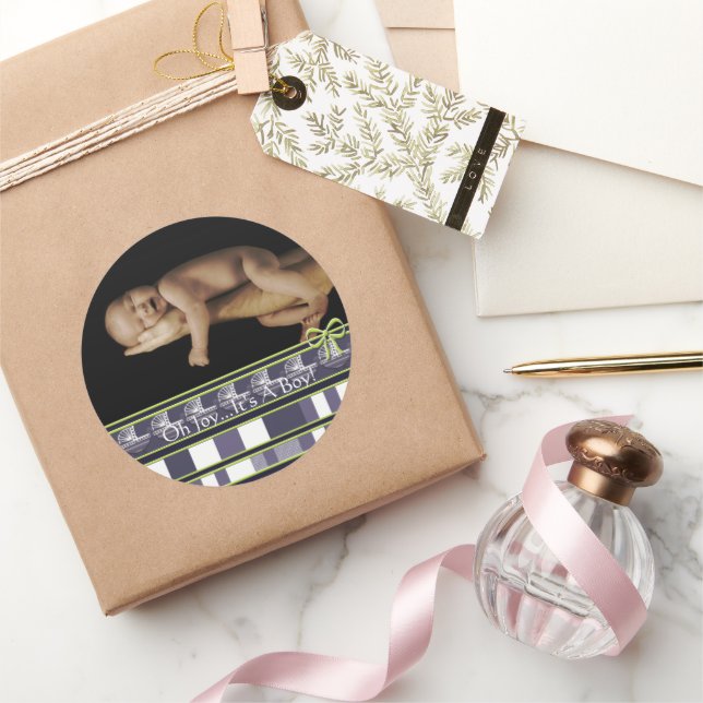 Pegatina Redonda Alegría... It's a Boy! Foto del bebé (Regalar)