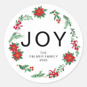 Pegatina Redonda Alegría - Navidades florales Nombre de la familia