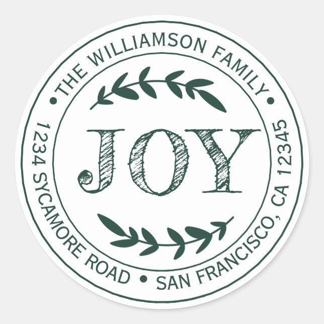 Pegatina Redonda Alegría Navideña Moderna Rústica Dirección de Devo (Anverso)