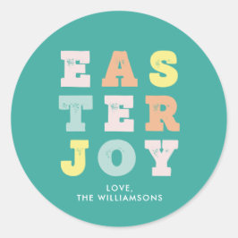 Pegatina Redonda Alegría tipográfica de Pascua: Verde azulado moder