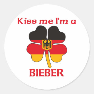 Pegatina Redonda Alemán personalizado me besa yo soy Bieber