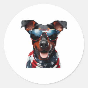 Pegatina Redonda Alemán Pinscher Dog 4 De Julio Independiente Estad