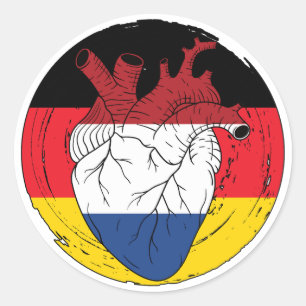Pegatina Redonda Alemania Alemana Koningsdag Corazón holandés Holan