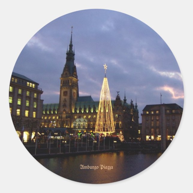 Pegatina Redonda Alemania: Amburgo Piazza, Alemania (Anverso)