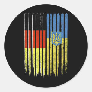 Pegatina Redonda Alemania Ucrania Bandera alemana ucraniana Trident