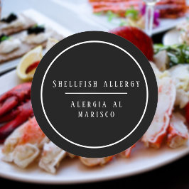 Pegatina Redonda Alergia bilingüe negra y blanca a la concha