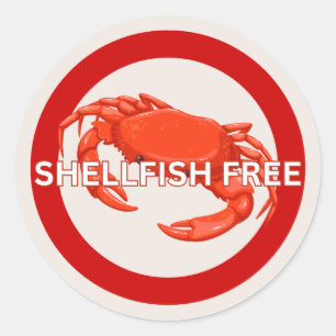 Pegatina Redonda Alerta alérgica alimentaria libre de mariscos Pega