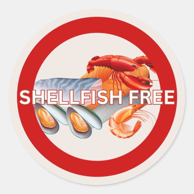 Pegatina Redonda Alerta alérgica alimentaria Shellfish Free Classic (Anverso)