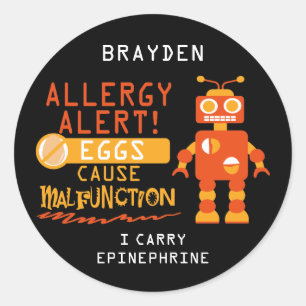 Pegatina Redonda Alerta de alergia a los huevos de naranja Robot Pe
