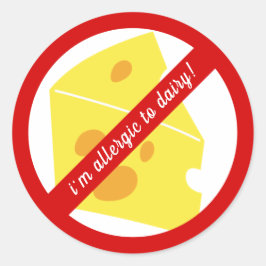 Pegatina Redonda Alerta de alergia a productos lácteos/quesos