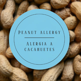 Pegatina Redonda Alerta de alergia al cacahuete azul bilingüe españ