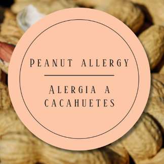 Pegatina Redonda Alerta de alergia al cacahuete bilingüe español