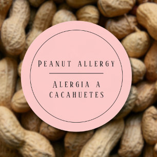 Pegatina Redonda Alerta de alergia al cacahuete bilingüe rosa Españ