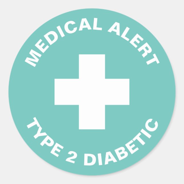 Pegatina Redonda Alerta médica de diabetes tipo 2 Azul diabético (Anverso)