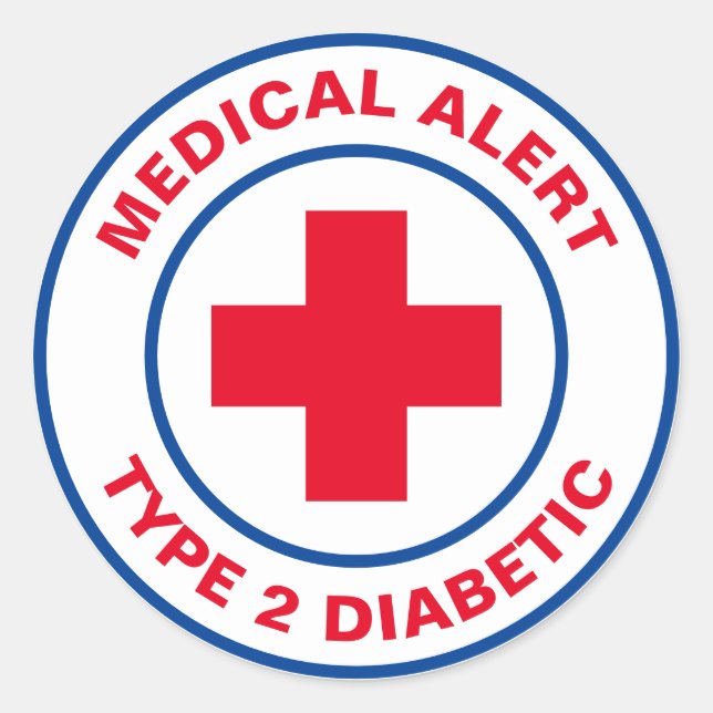 Pegatina Redonda Alerta médica para diabéticos Tipo 2 Rojo diabétic (Anverso)