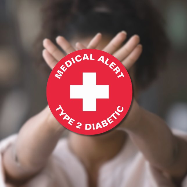 Pegatina Redonda Alerta médica para diabéticos Tipo 2 Rojo diabétic (Diabetes Medical Alert Type 2 Diabetic Red Classic Round Sticker
)