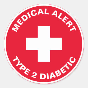 Pegatina Redonda Alerta médica para diabéticos Tipo 2 Rojo diabétic