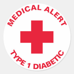 Pegatina Redonda Alerta médica personalizada Insulina Rojo diabétic