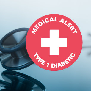 Pegatina Redonda Alerta médica personalizada Rojo diabético