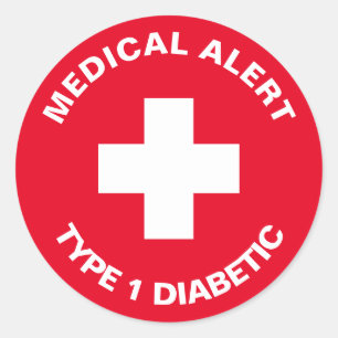 Pegatina Redonda Alerta médica personalizada Rojo diabético