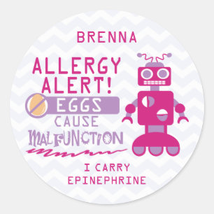 Pegatina Redonda Alerta personalizada de alergia de huevos de robot