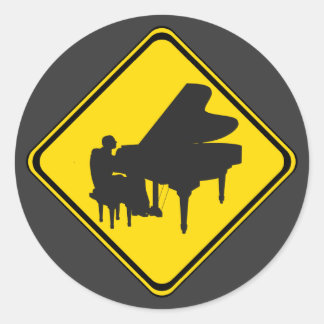 Pegatina Redonda Alerta: Piano Jugador Atrás!