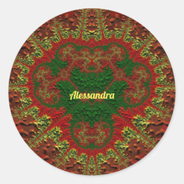 Pegatina Redonda ALESSANDRA BONITO 3D! Oro, rojo y verde ~