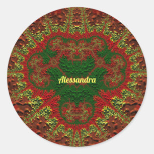 Pegatina Redonda ALESSANDRA BONITO 3D! Oro, rojo y verde ~
