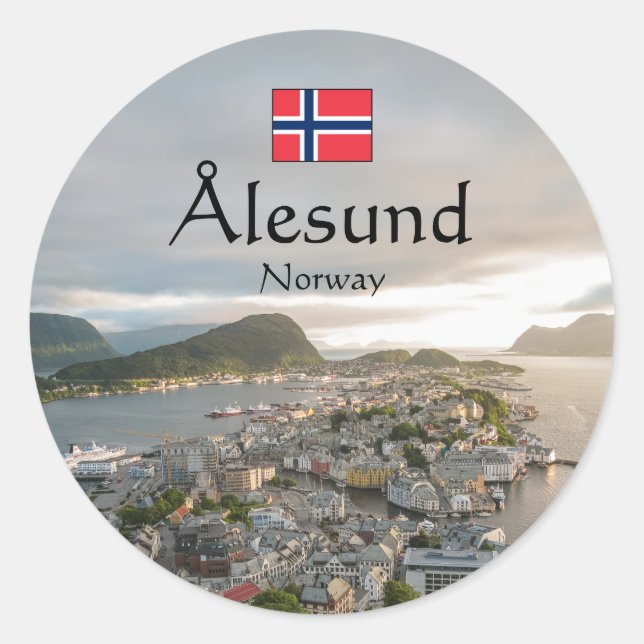 Pegatina Redonda Alesund Norway Souvenir (Anverso)