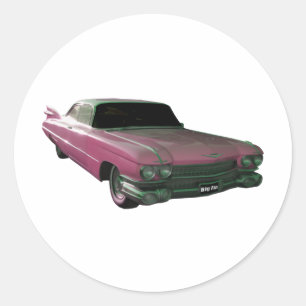 Pegatina Redonda Aletas grandes rosadas de Caddilac 1959