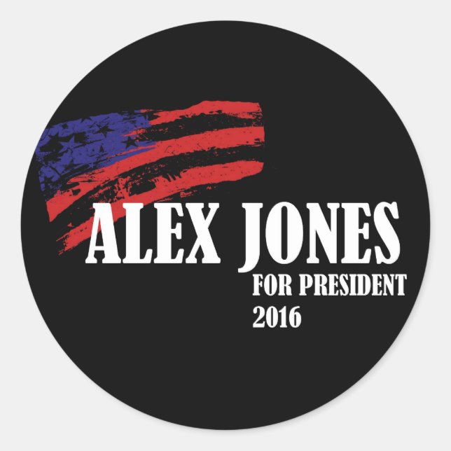Pegatina Redonda Alex Jones para presidente 2016 (Anverso)
