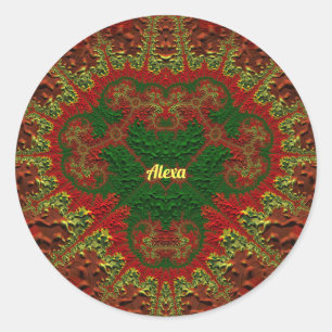 Pegatina Redonda ¡ALEXA BONITO 3D! Oro, rojo y verde ~