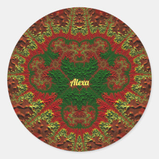 Pegatina Redonda ¡ALEXA BONITO 3D! Oro, rojo y verde ~