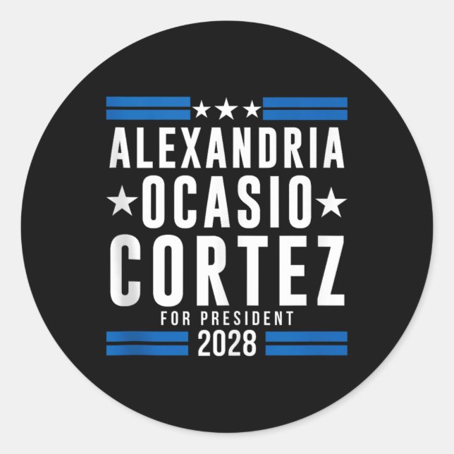 Pegatina Redonda Alexandria Ocasio Cortez Para Presidente 2028, Aoc (Anverso)