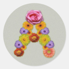 Pegatina Redonda Alfabeto A en la flor