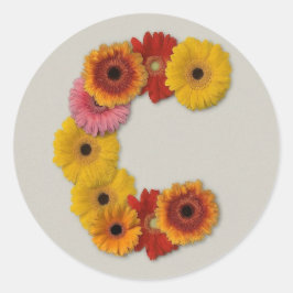 Pegatina Redonda Alfabeto C en flores