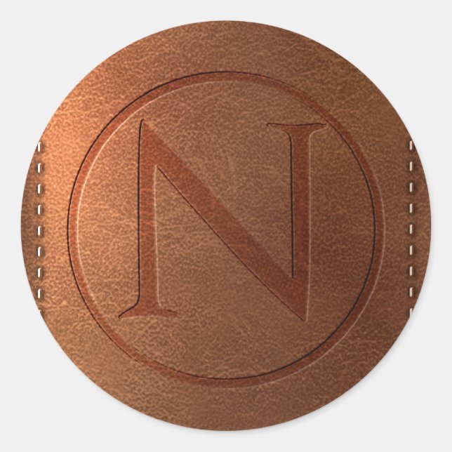 Pegatina Redonda alfabeto cuero carta N (Anverso)