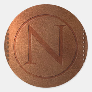 Pegatina Redonda alfabeto cuero carta N