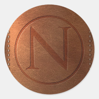 Pegatina Redonda alfabeto cuero carta N