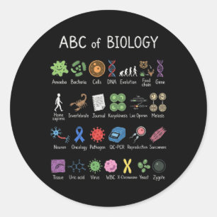 Pegatina Redonda Alfabeto de Biología Educación Científica Profesor