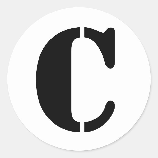 Pegatina Redonda Alfabeto de esténcil por letra Janz C blanco (Anverso)